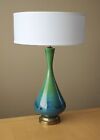      Sublime  Mid Century Danish Modern Blue Porcelain Drip Table Lamp Vtg 50 s     