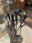Antique Vint Cast Iron Fireplace Tools Bellows Tongs Shovel Brush Poker Rack Blk