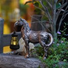 Solar Garden Horse Figurine With Lantern - Outdoor Farmhouse Statue  Bronze