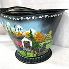 Vintage Farmhouse Coal Hod Scuttle Ash Bucket Hand Painted Signed Covered Bridge