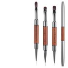 3pcs Dual Head French Tip Nail Brush Brown Acrylic Nail Brush Flat oval angled