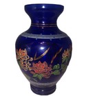 Vintage Hand-painted Cobalt Blue Glass Large 10 1 2 Inch Vase Hand Painted Fun