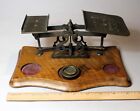 Victorian Brass Postal Scale With Oak Base  1 2 Oz    2 Oz  Weights Only  C 1890