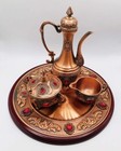 Vintage Turkish Copper   Brass Coffee Pot  Tray  Sugar  creamer Set W Rhinestone