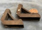2 Antique Cast Brass Stair Rod Brackets Vintage C1900 Triangle Old Holders Orig