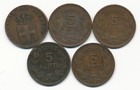 Lot Of 5 Assorted Greece 5 Lepta Coins 1841-1878