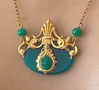 Vintage Necklace Antique Green Peking Czech Glass Art Deco Pendant