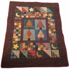Christmas Trees Star Moon Quilt Wall Hanging  23    X 30    Rich Colors Plaids Ooak