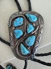 Vintage Zuni Sterling Silver Turquoise Bolo Tie 102g