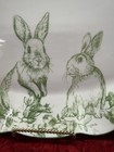 Potter s Studio Scalloped Green And White Toile Rabbit 10    X 15    Platter- New