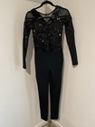 Balera Ultra Sparkle Black Sequin L s Metallic Unitard Dance Costume Sa Small