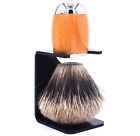 Taconic Shave Wood   Chrome Handle Handmade Pure Badger Shaving Brush   Stand