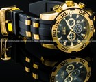 Invicta Mens Pro Diver Scuba Chronograph 18k Gold Case Black Dial Strap Watch