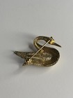 Vintage Textured Gold Tone Rhinestone Swan Pin Brooch