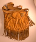 Handcrafted Rustic Fringe Leather Handbag With Fur Accent - 11  X 10   2ft Strap