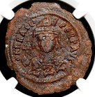 Byzantine  Heraclius  Ad 610-641     Follis  Overstruck  Ngc Choice Fine
