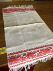1068    antique Vtg 1800s Red French Jacobean Linen Jacquard Show Towel 19 5   x33   