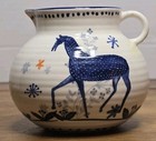 Anthropologie Saga Collection Creamer Pitcher Blue White Horse Floral Ceramic