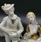 Antique 6  Dresden Porcelain Victorian Figurine Ornate Brass Base Singing Duo