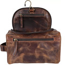Genuine Leather Toiletry Bag Hanging Dopp Kit Shaving Kit Travel Case Men Women
