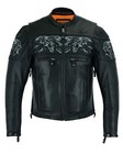 Men s Motorcycle Black Leather Biker   Fashion Jacket W  Reflective Skulls