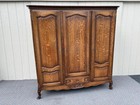 67687 Antique French Provincial Oak Wardrobe With Carved Details