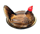 Vtg Chicken On Nest Split Tail Wilkerson Glass Brown 5 25 X 4 25 X 4 5