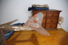 Vtg Model Airplane Wood Rustic Weathervane Whirligig Antique Galvanized Metal