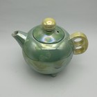 Vintage Japanese Lusterware Teapot R361 Iridescent Green With Yellow Handle