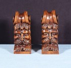 Pair Of 3  Tall French Antique Highly Carved Heads In Solid Walnut Wood Trim