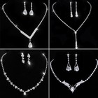 Elegant Silver Cubic Zirconia Bridal Wedding Necklace Earrings Jewelry Set Gift