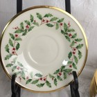 Lenox Holiday Dimension Saucers Set Of 8 Holly Berries Gold Trim Christmas 6 