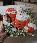 Vtg Coca- Cola 3-d Handpainted Ceramic Holly Santa Plate  Tray 2001  3d