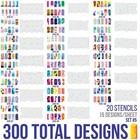 Set 5 260 Airbrush Nail Art Stencil Designs - 20 Template Sheets Kit Brush Paint