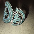 Vintage Zuni  Needlepoint Turquoise Cluster Bracelet signed  