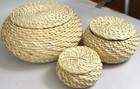 Nesting Wicker Basket Set Lot 3 Round With Lids 6 Pc Primitive Farmhouse Country