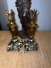 Pair Vintage Hollywood Regency Style Ornate Cast Metal Candlestick Holders