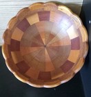 Vintage Hand Turned Segmented Mixed Wood Pedestal Bowl Art Decor Artist Signed