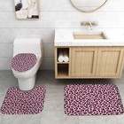 4pcs Pink Leopard Print Shower Curtain Set With Rugs  Lid Cover And Bath Mat    