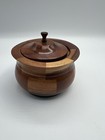Vtg Hand Turned Inlaid Wood Jar Lidded Keepsake Circular Box Trinkets Belize