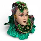 Vintage Ceramic Porcelain Face Mask Wall Hanging Mardi Gras Green Sequins 10   