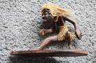 Vintage Hand Carved Wood Hawaii Tiki Tribesman Surfer