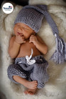 Newborn Baby Photo Shoot Props Girl Boy Crochet Knit Hat Costume Stripe Hat Pant