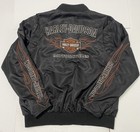 Harley Davidson Sz Large Nylon Bomber Riding Jacket Flames Logo Biker Classic