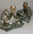 Pair Of Antique French Patinated Spelter Figurine Statues Mantel Decor 