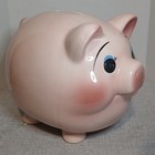 Vintage Mid Century Ceramic Fat Belly Pink Piggy Bank Large Blue Eyes
