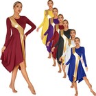Us  Women Metallic  Color Block Worship Church Praise Dance Dress Tunic Gown 