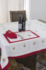 Embroidered Holly Festive Design White And Red 13 x19  4-piece Placemats