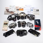 9 Vintage Cameras Plus Accessories And Equipment Lot Minolta Pentax Fuji Canon