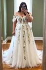 Plus Size Wedding Dresses 3d Flowers Off Shoulder A Line Elegant Bridal Gowns
